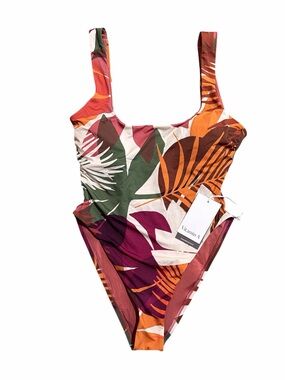 Vitamin A One Piece Swimsuit Trooical Leaf Print Square Neck Sustainable Summer